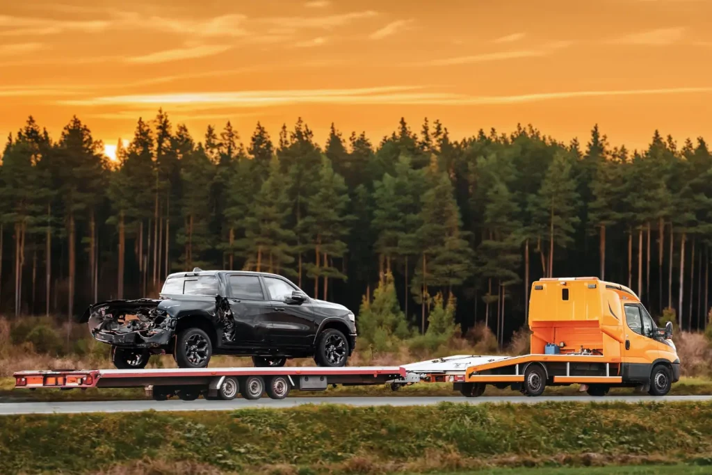 Flatbed recovery service transporting vehicles safely and securely to the desired location